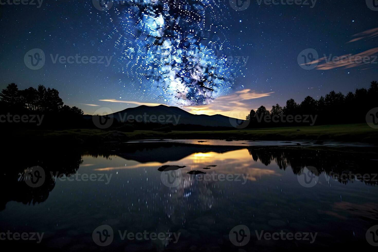 AI generated Milky Way Reflected on Lake. AI Generated photo