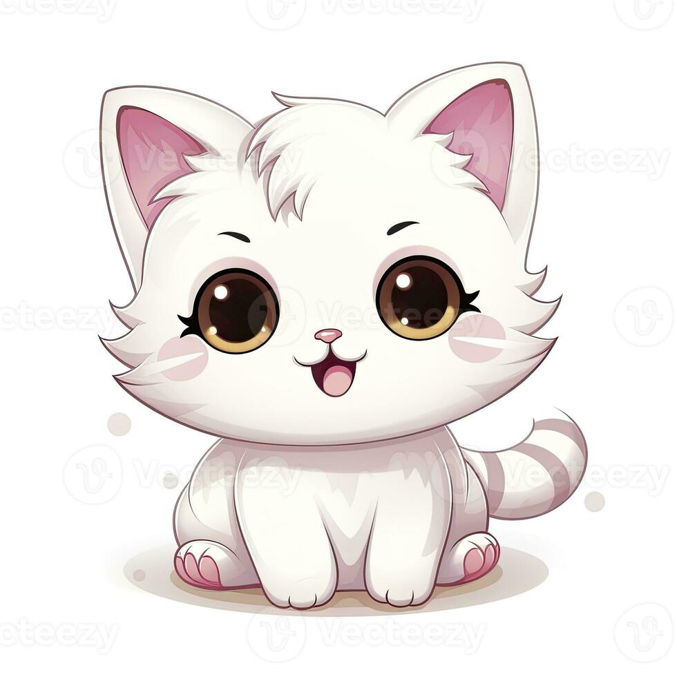 AI generated Cute Kawaii cat clipart icon white background. AI Generated photo