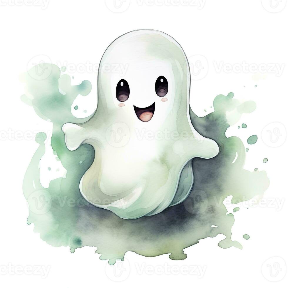 AI generated The watercolor cute ghost on white background. AI Generated photo