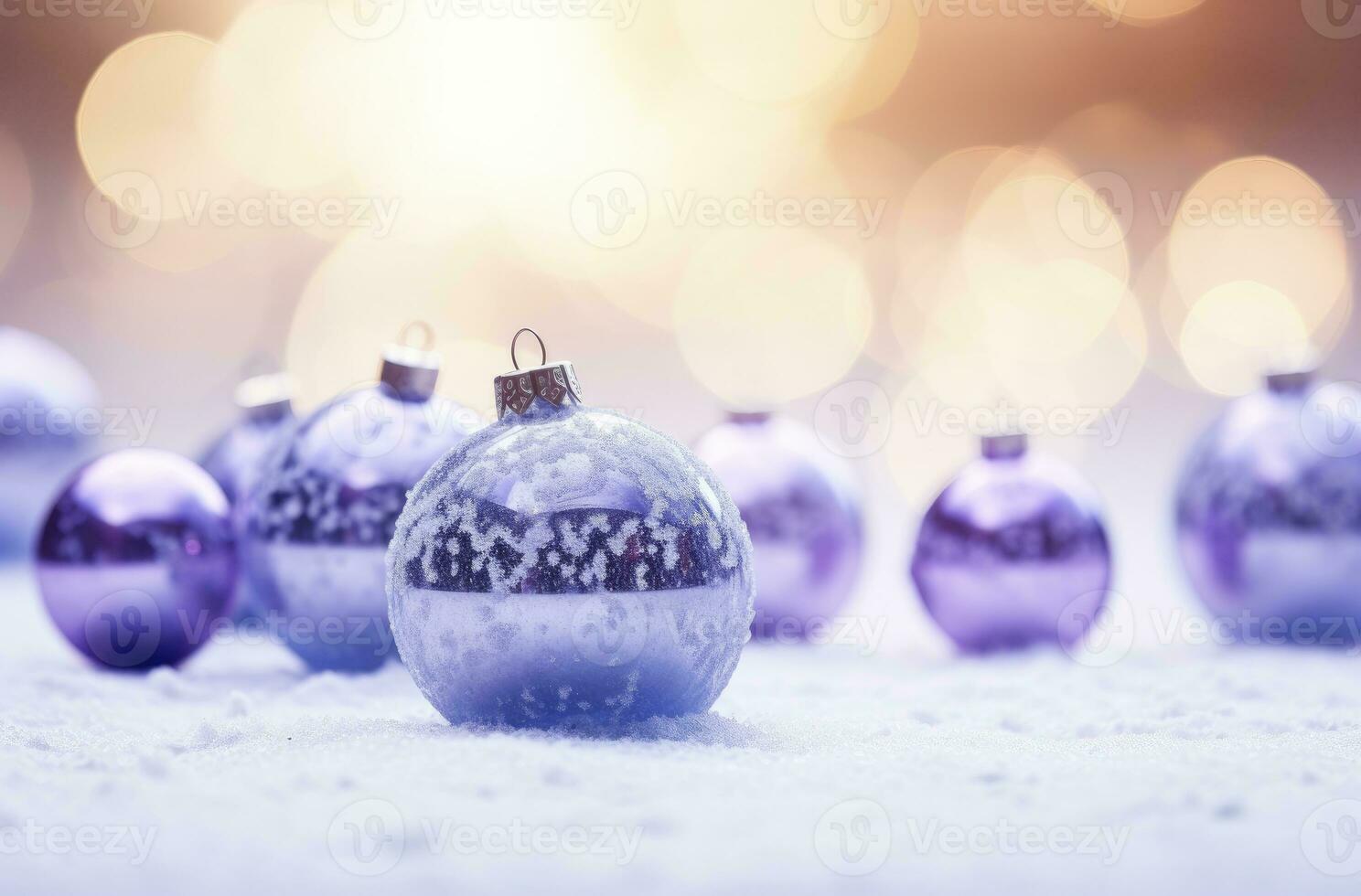 AI generated Christmas decorations ball on snow background. AI Generated photo