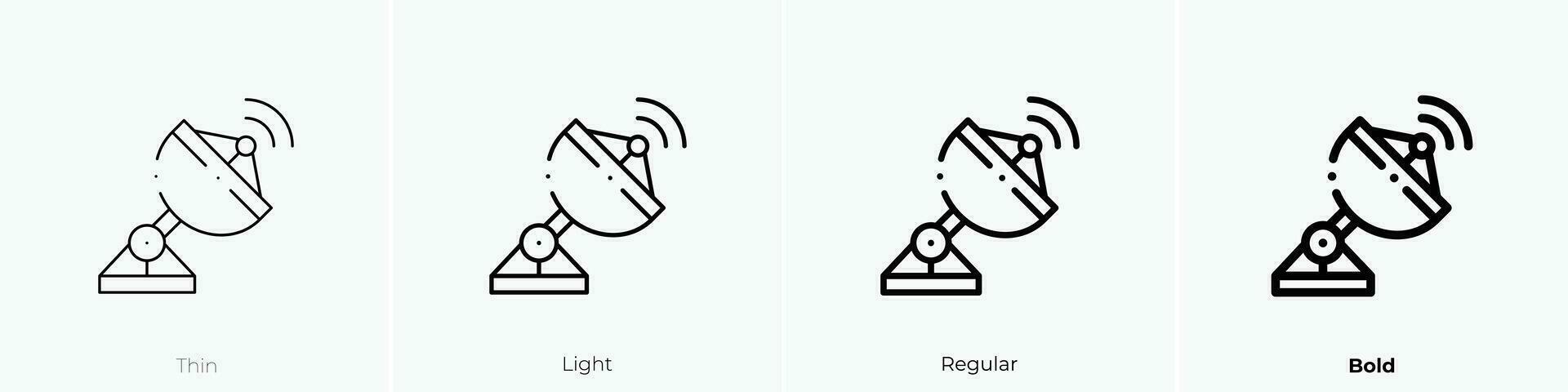 parabolic antenna icon. Thin, Light, Regular And Bold style design isolated on white background vector
