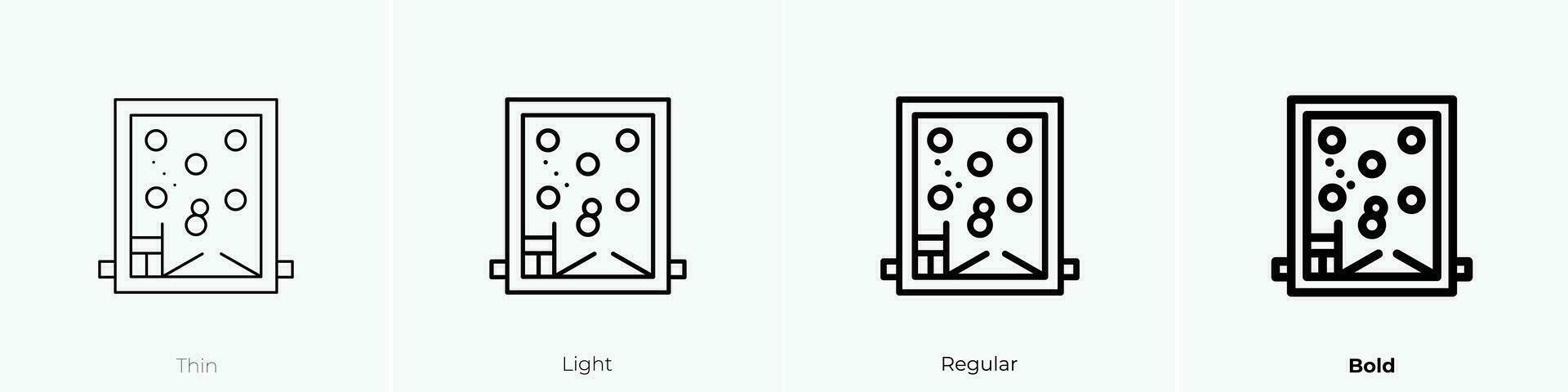 pinball icon. Thin, Light, Regular And Bold style design isolated on white background vector