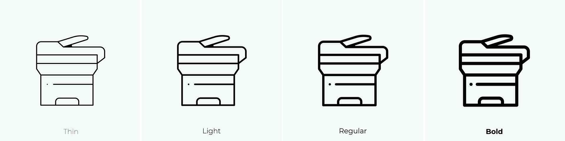 photocopier icon. Thin, Light, Regular And Bold style design isolated on white background vector