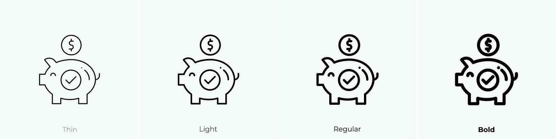 piggybank icon. Thin, Light, Regular And Bold style design isolated on white background vector