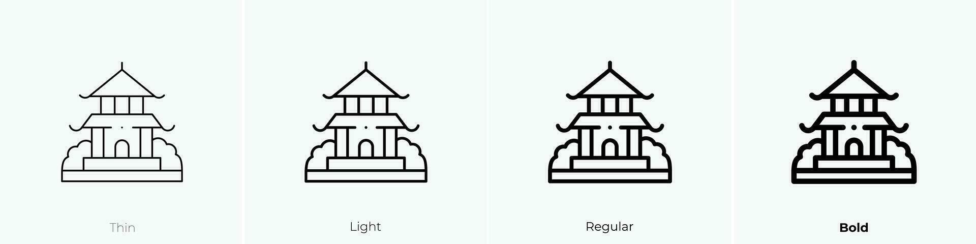 pagoda icono. delgado, luz, regular y negrita estilo diseño aislado en blanco antecedentes vector