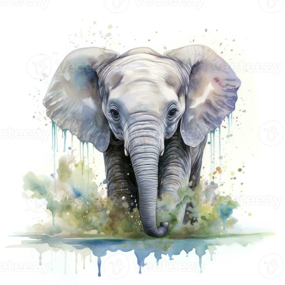 AI generated Watercolor Baby Elephant. AI Generated photo