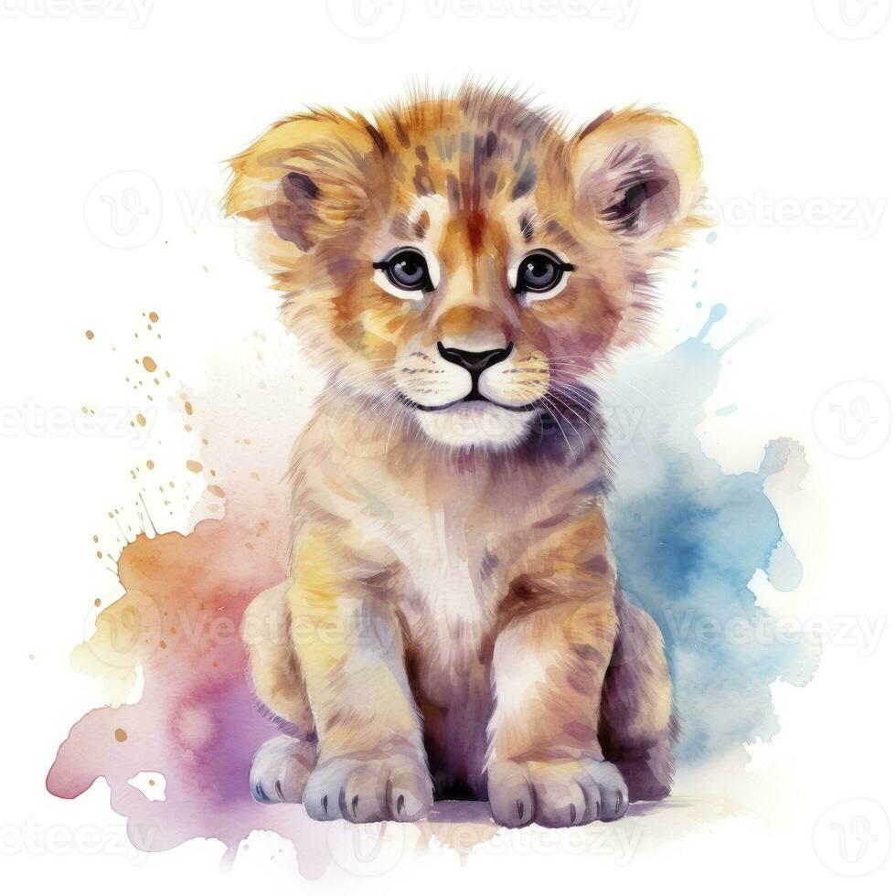 AI generated Watercolor Baby Lion. AI Generated photo