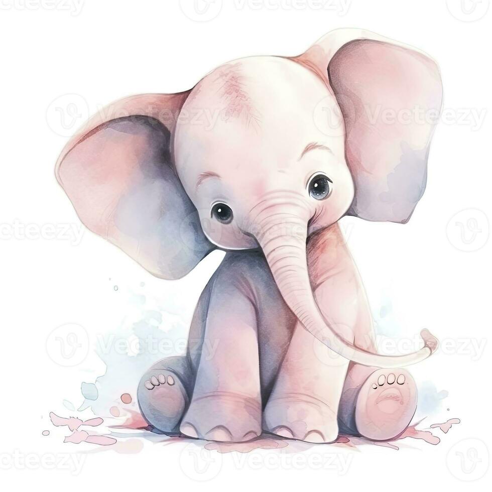 AI generated Watercolor Baby Elephant. AI Generated photo