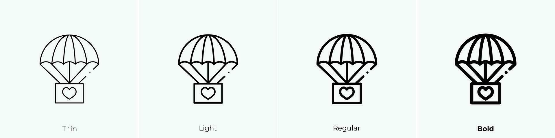 parachute icon. Thin, Light, Regular And Bold style design isolated on white background vector