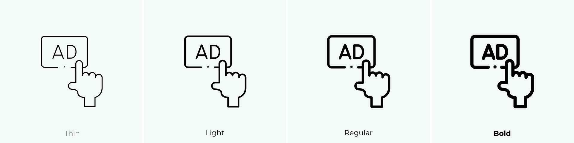 pay per click icon. Thin, Light, Regular And Bold style design isolated on white background vector