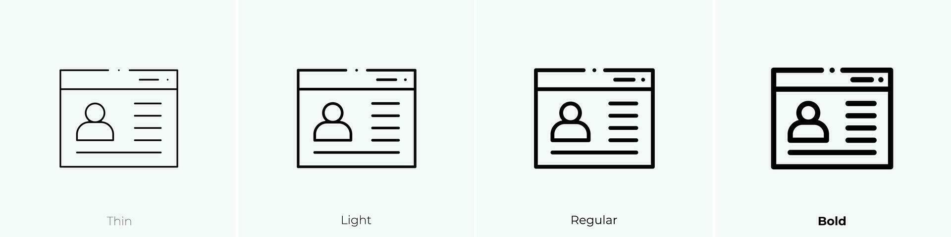 personal information icon. Thin, Light, Regular And Bold style design isolated on white background vector