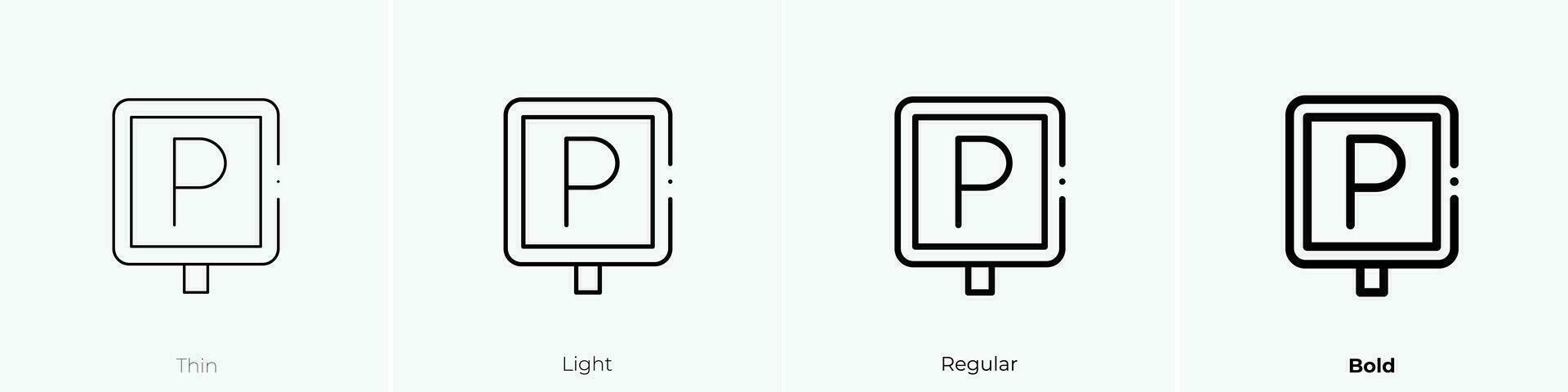 estacionamiento firmar icono. delgado, luz, regular y negrita estilo diseño aislado en blanco antecedentes vector