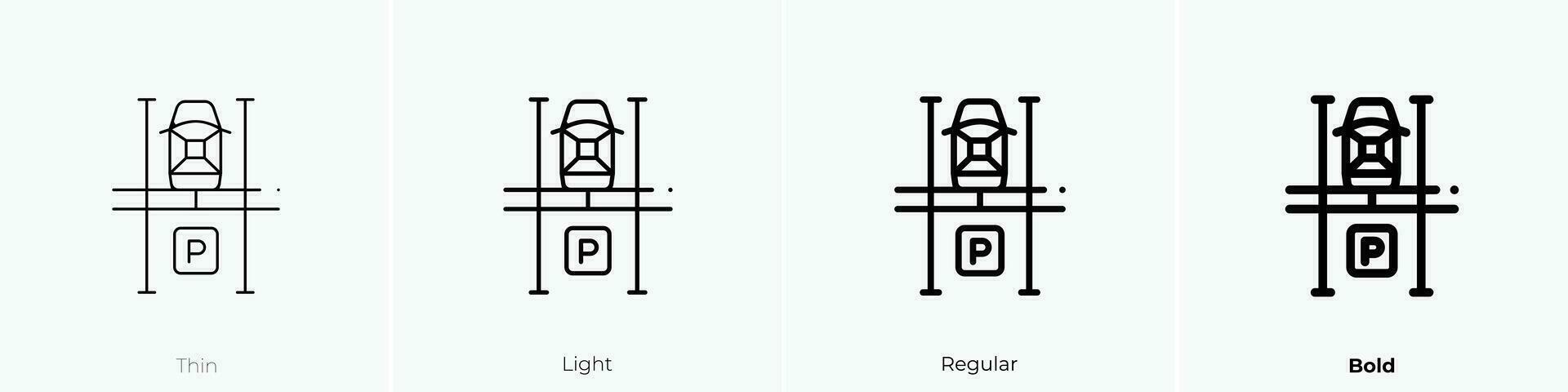 estacionamiento lote icono. delgado, luz, regular y negrita estilo diseño aislado en blanco antecedentes vector