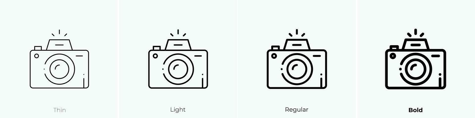 photography icon. Thin, Light, Regular And Bold style design isolated on white background vector