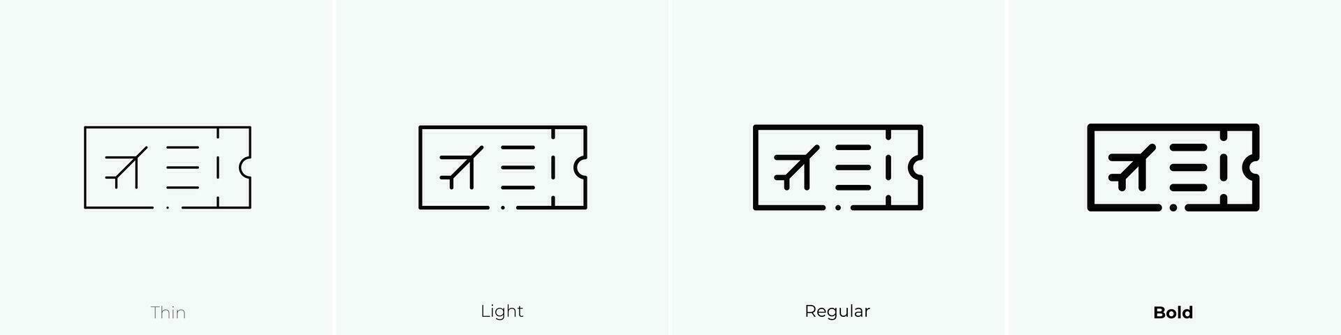 plane ticket icon. Thin, Light, Regular And Bold style design isolated on white background vector