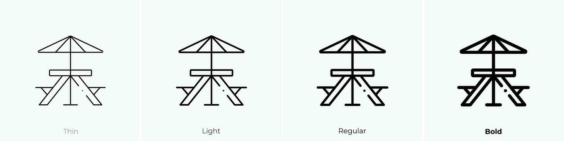 picnic table icon. Thin, Light, Regular And Bold style design isolated on white background vector