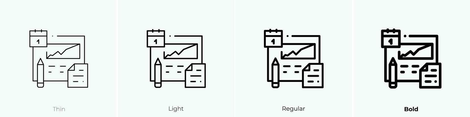 planificación icono. delgado, luz, regular y negrita estilo diseño aislado en blanco antecedentes vector