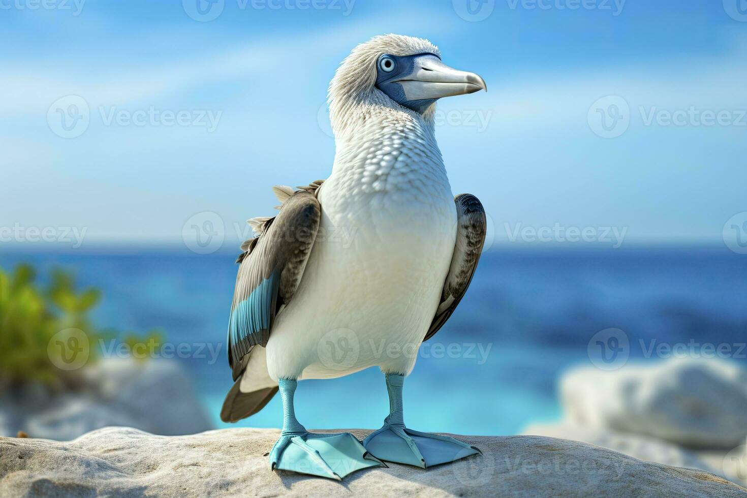 AI generated The rare blue-footed booby rests on the beach. AI Generated photo