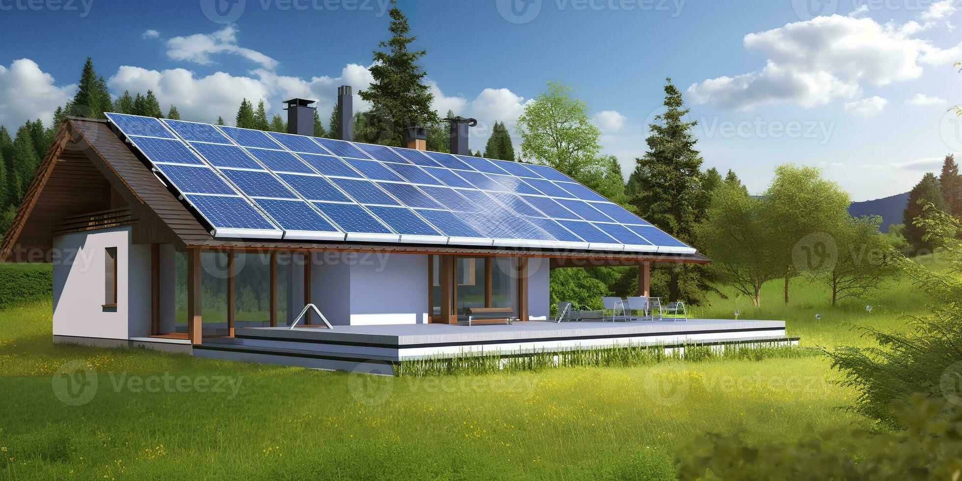 AI generated Photovoltaic solar panels. Sustainable energy. A mini power plant for a home. Generative AI photo