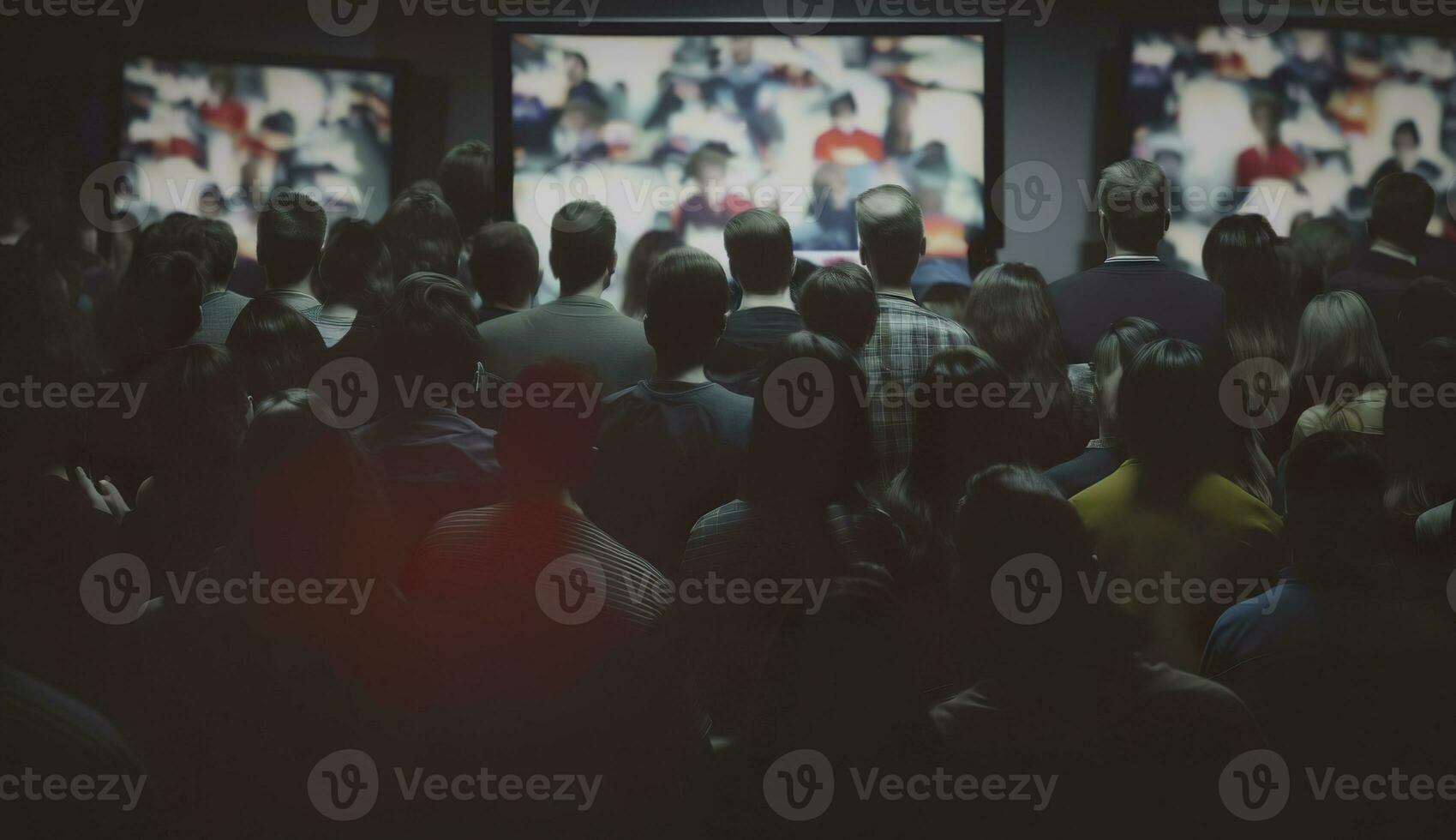 ai generado personas multitud acecho televisor. televisión adiccion, propaganda y falso Noticias concepto. generativo ai foto