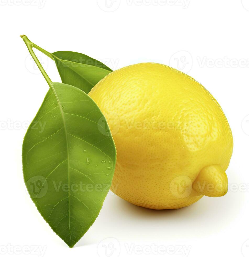 AI generated Lemon with leaf isolated on white background. AI Generated photo