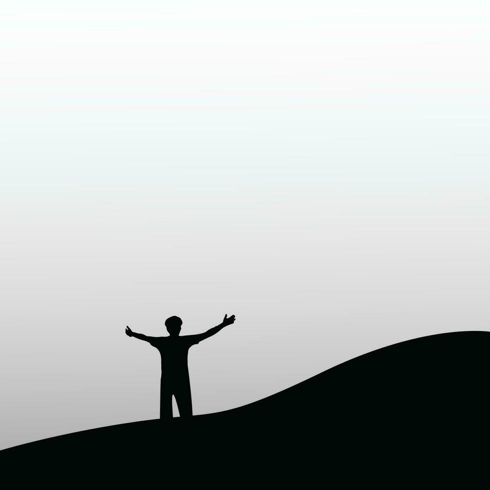 Mental happiness  Man on mountain peak with open arms vector