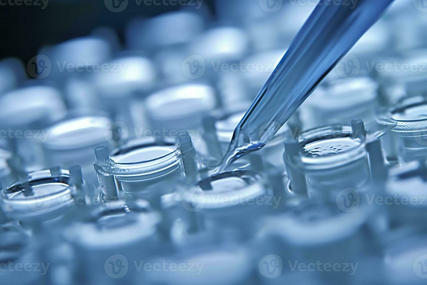 AI generated Macro shot of doctor tip and plastic plate for immunosorbent assay. AI Generated photo
