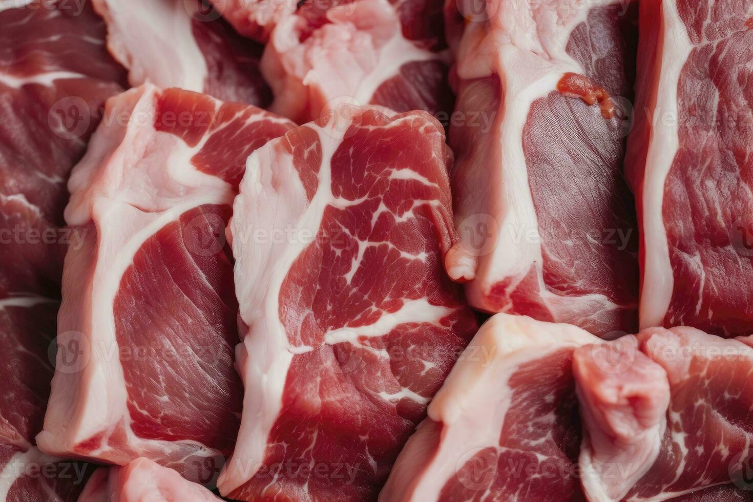 AI generated Macro shot of pork meat. Meat textured background. Beef steak is raw and juicy. AI Generated photo