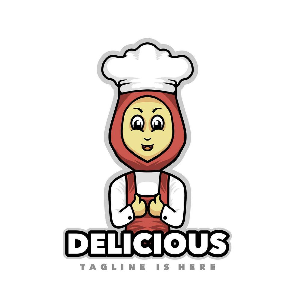 Cute chef hijab mascot logo vector