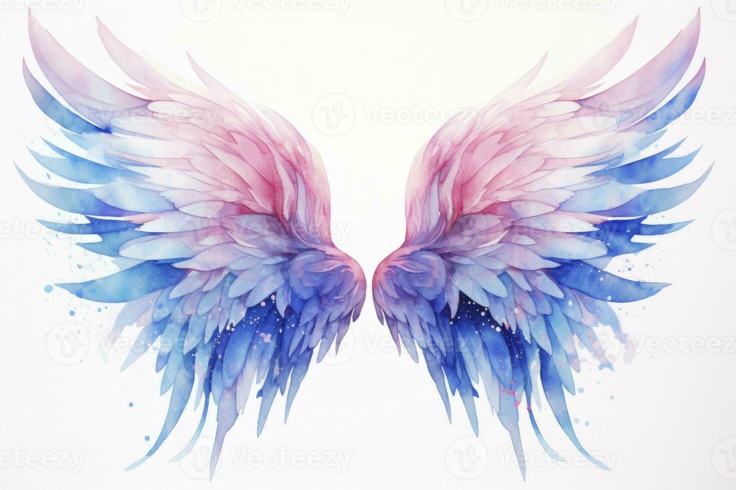 AI generated Beautiful magic watercolor blue pink wings. AI Generated photo