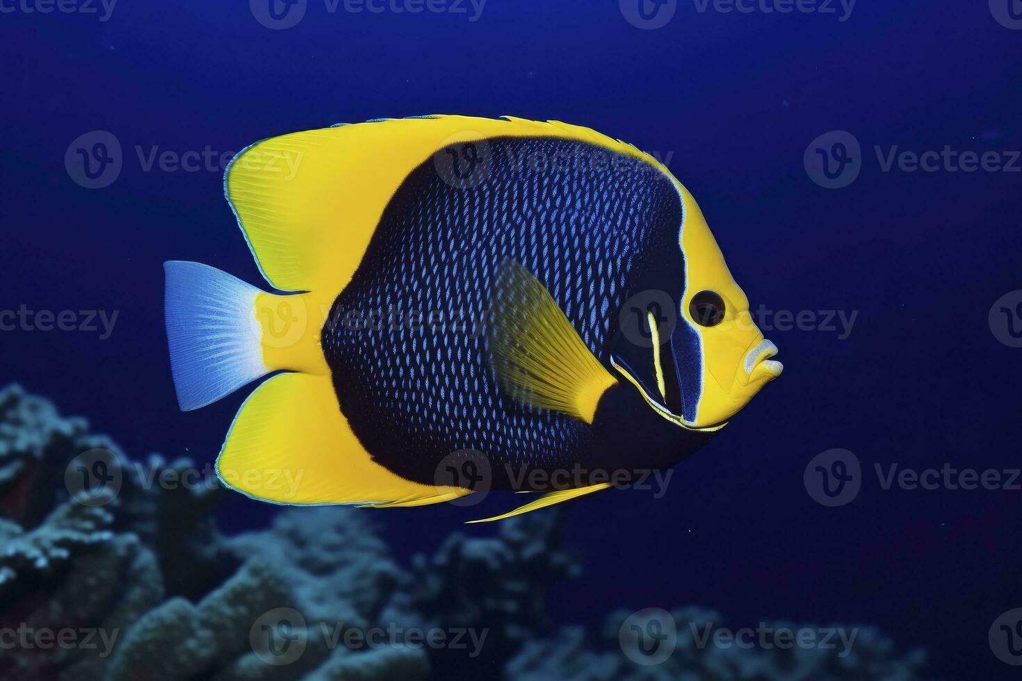 AI generated Beautiful angelfish in the ocean. AI Generated photo