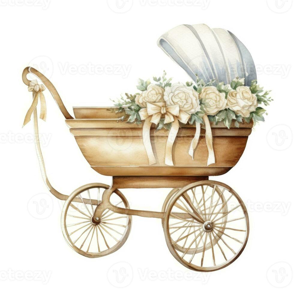 AI generated Watercolor Baby carriage Clipart on white background. AI Generated photo