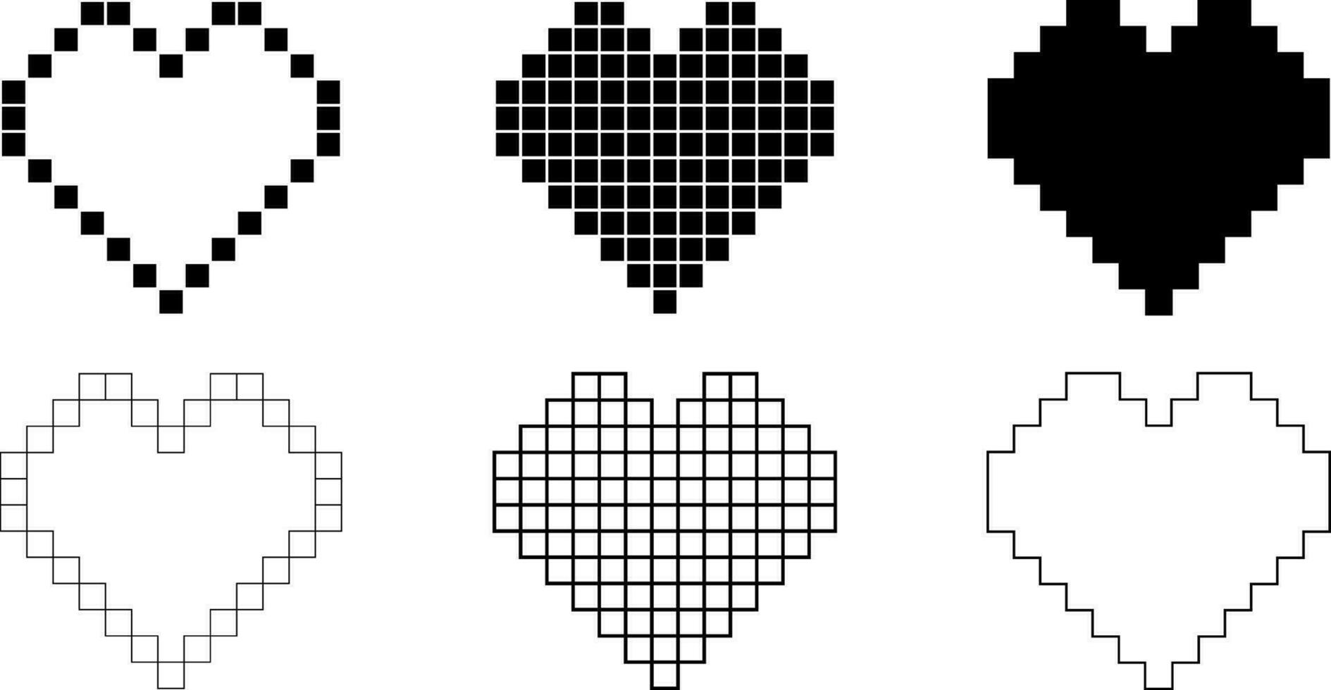 outline silhouette pixel hearts icon set vector