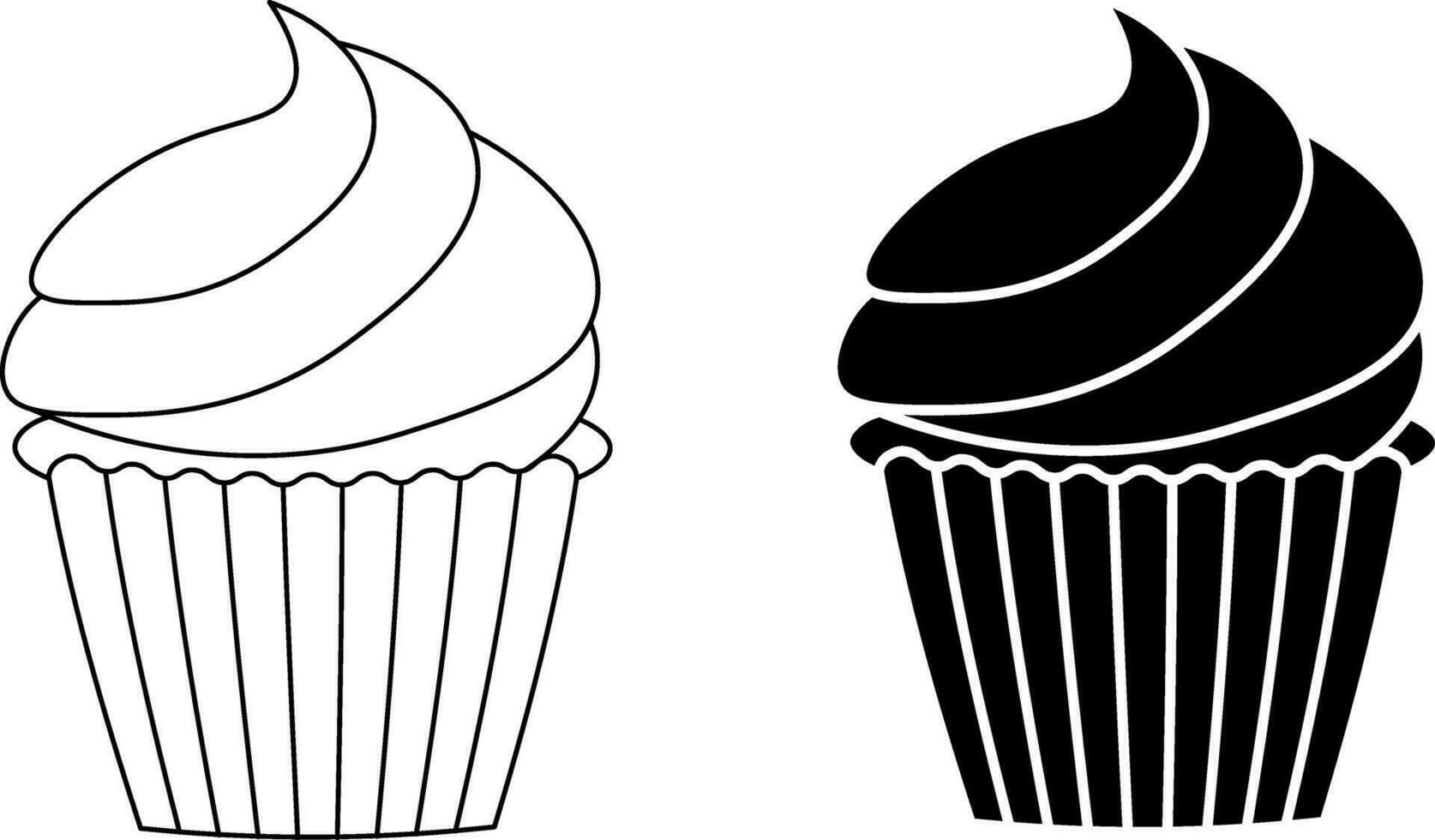 outline silhouette cupcake icon set vector