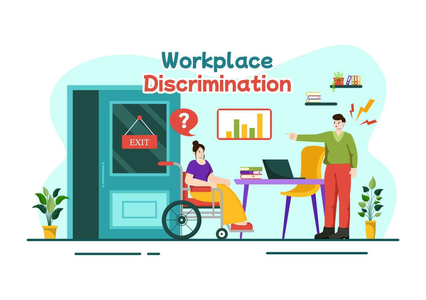 lugar de trabajo discriminación vector diseño ilustración de empleado con sexual acoso y discapacitado persona para igual empleo oportunidad