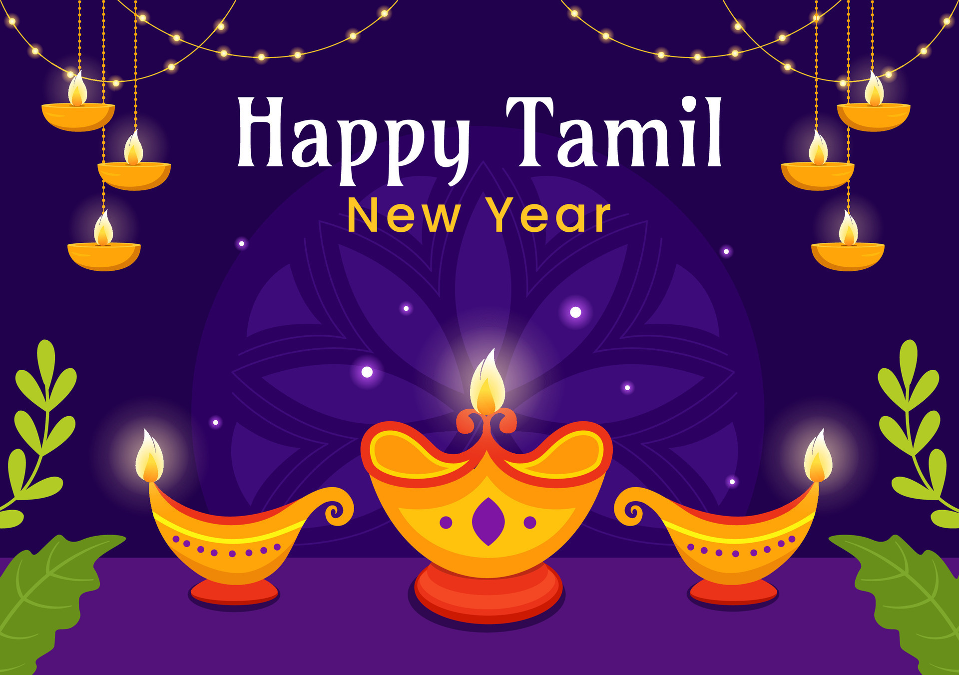 Happy Tamil New Year Vector Illustration with Vishu Flowers, Coconut