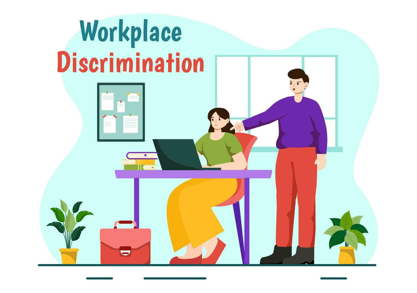 lugar de trabajo discriminación vector diseño ilustración de empleado con sexual acoso y discapacitado persona para igual empleo oportunidad