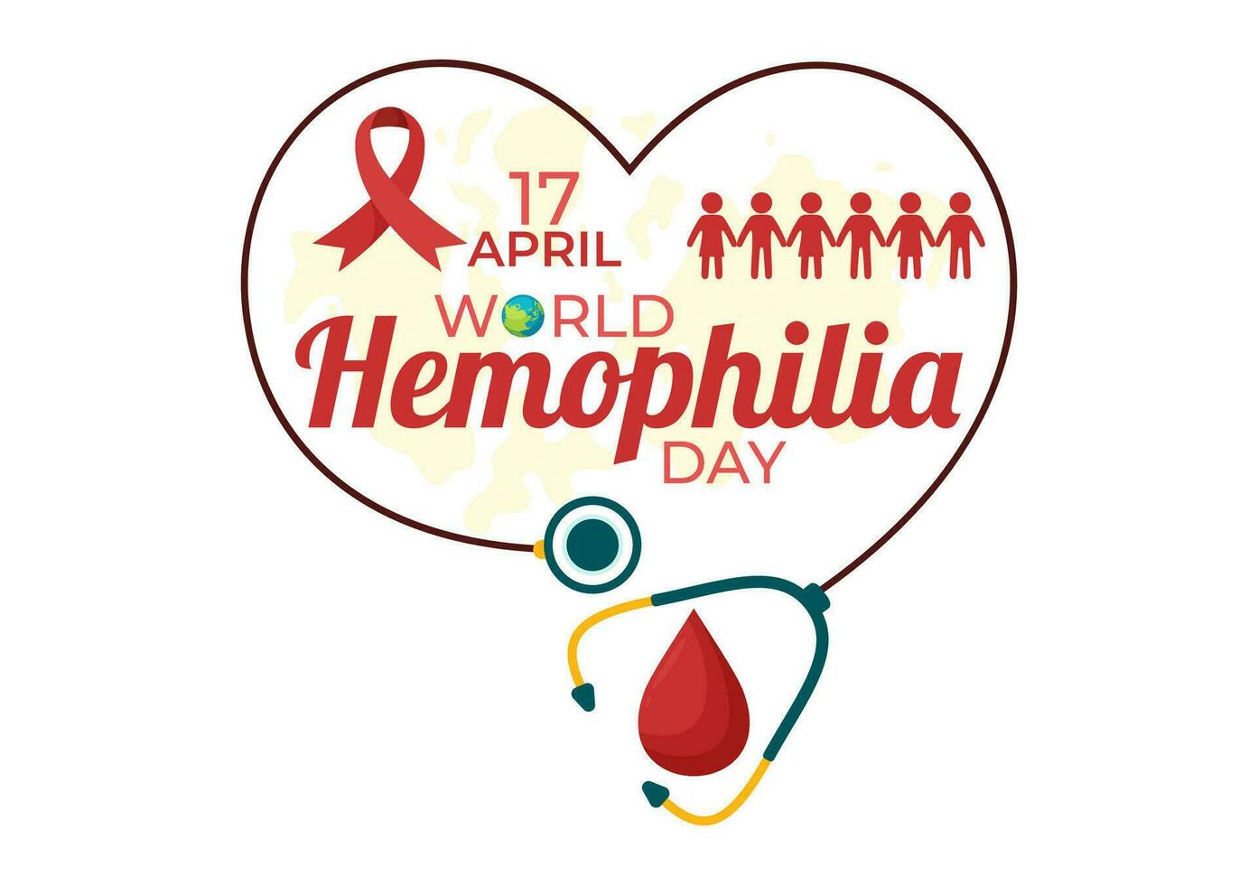 World Hemophilia Day Vector Illustration on April 17 with Red Bleeding Blood and Earth Map for Awareness Healthcare in Cartoon Background Design