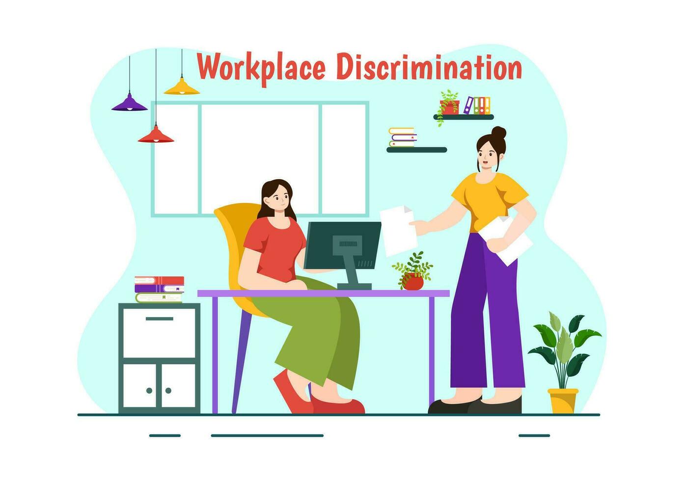 lugar de trabajo discriminación vector diseño ilustración de empleado con sexual acoso y discapacitado persona para igual empleo oportunidad