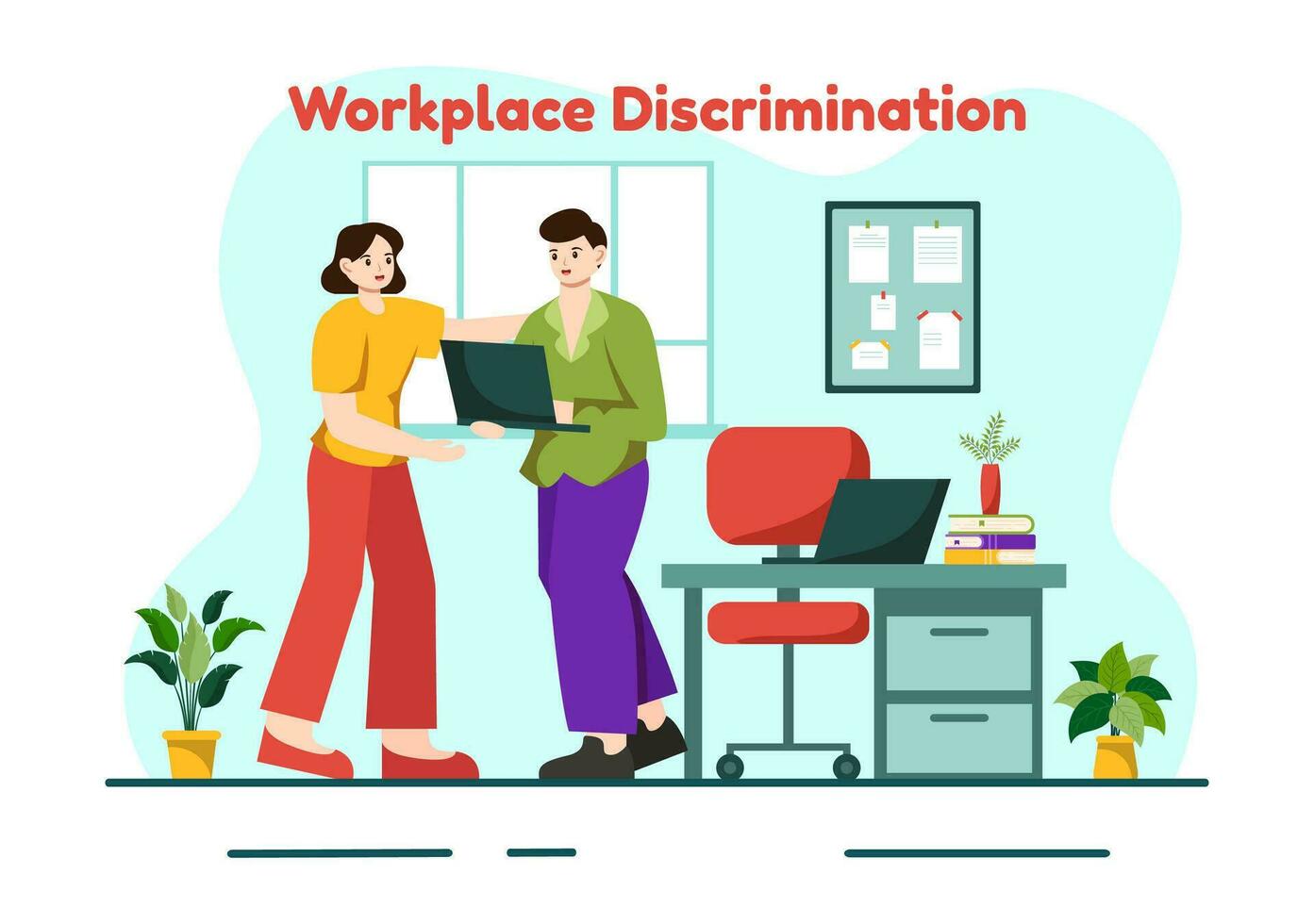 lugar de trabajo discriminación vector diseño ilustración de empleado con sexual acoso y discapacitado persona para igual empleo oportunidad