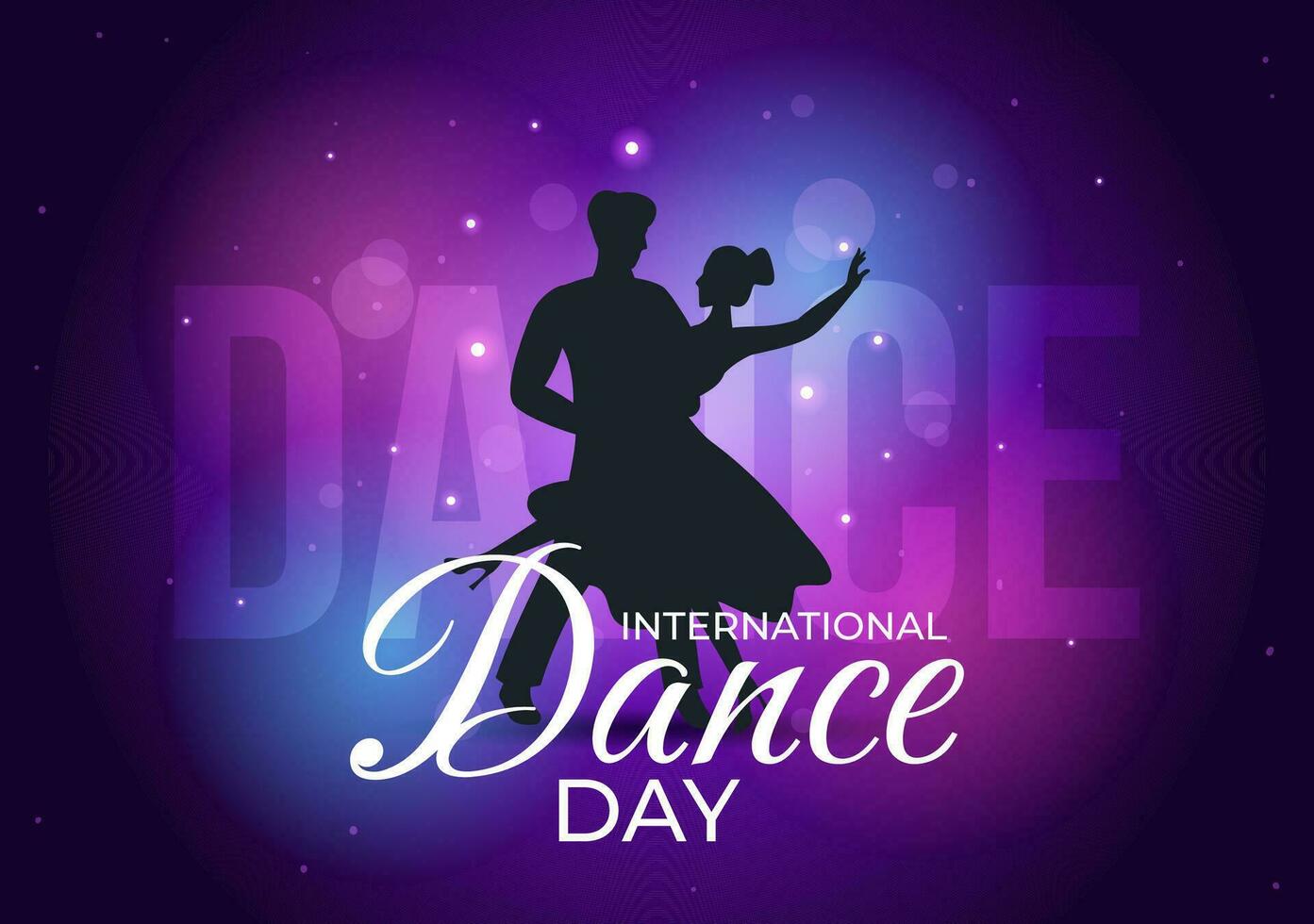 internacional danza día vector ilustración en 29 abril con profesional bailando ejecutando Pareja o soltero a etapa en plano dibujos animados antecedentes