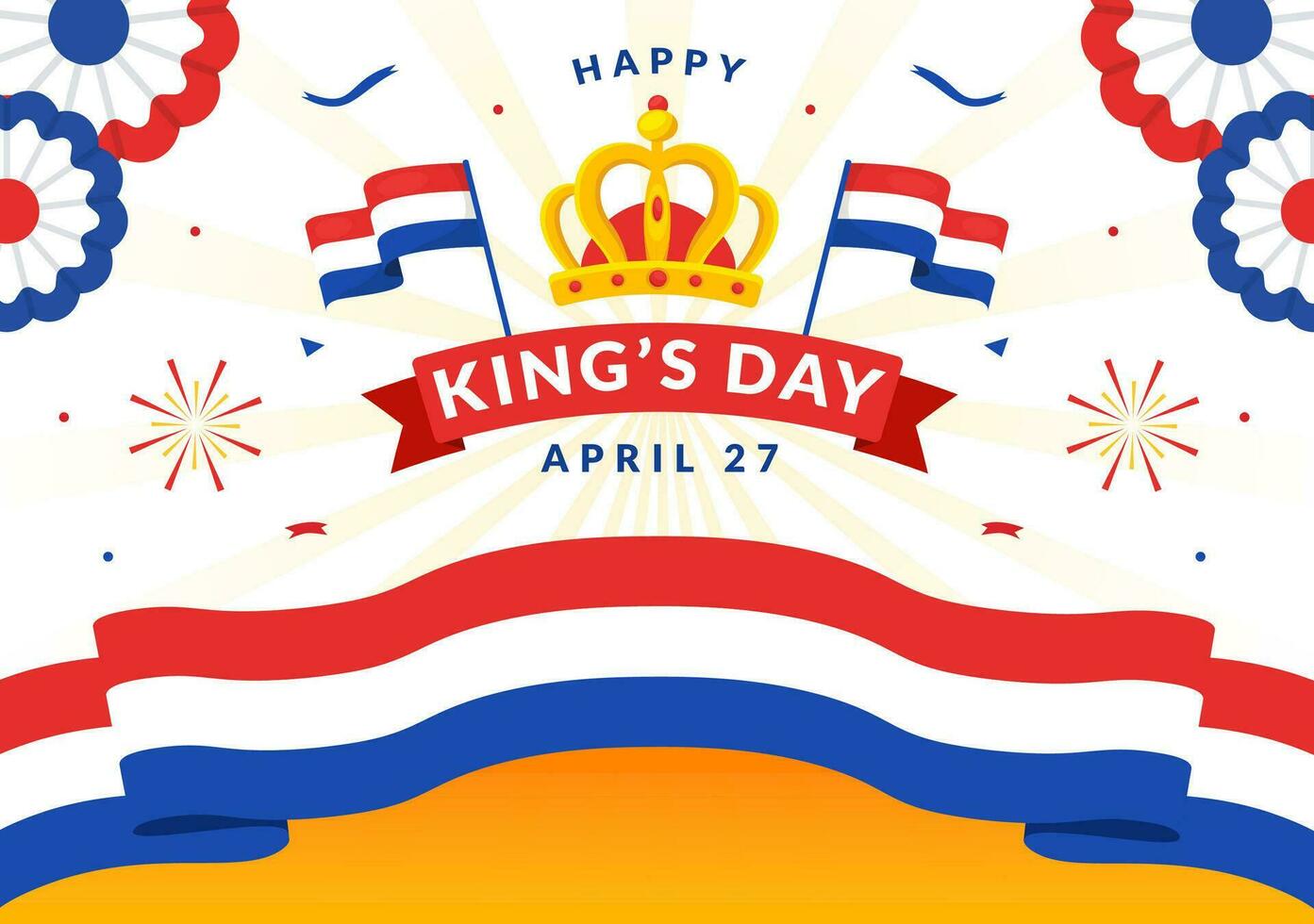 Happy Kings Netherlands Day Vector Illustration on 27 April with Waving Flags and Ribbon in King Celebration Flat Cartoon Background Design