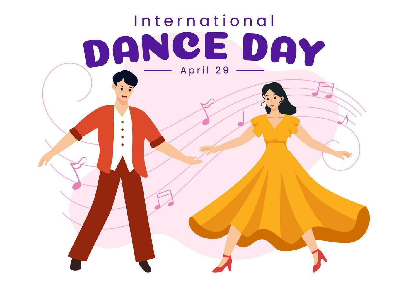 internacional danza día vector ilustración en 29 abril con profesional bailando ejecutando Pareja o soltero a etapa en plano dibujos animados antecedentes