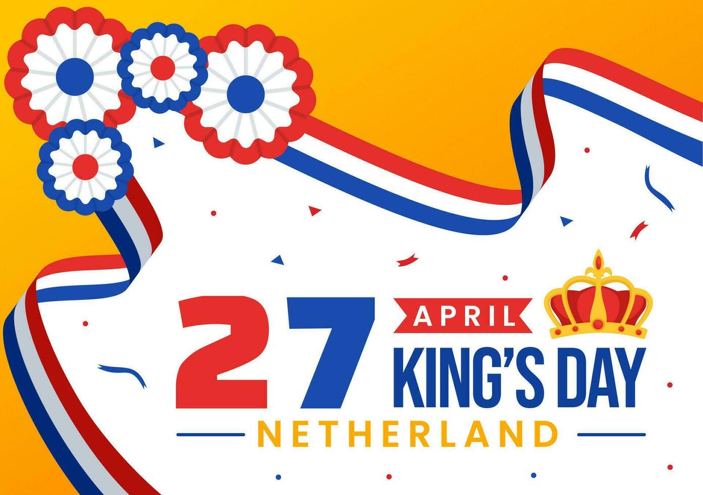 Happy Kings Netherlands Day Vector Illustration on 27 April with Waving Flags and Ribbon in King Celebration Flat Cartoon Background Design