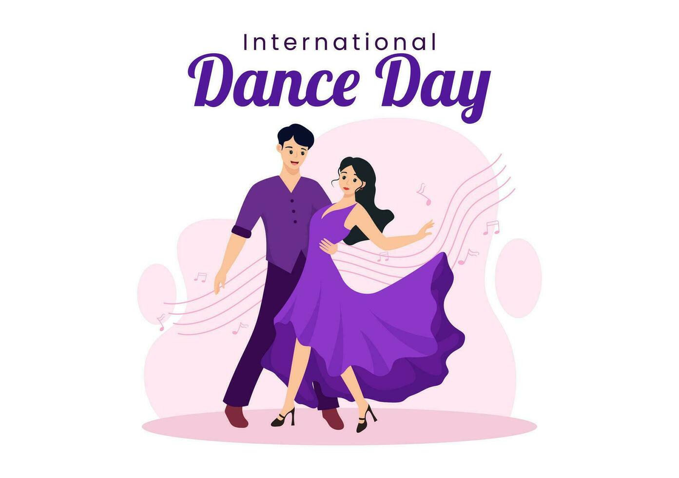 internacional danza día vector ilustración en 29 abril con profesional bailando ejecutando Pareja o soltero a etapa en plano dibujos animados antecedentes