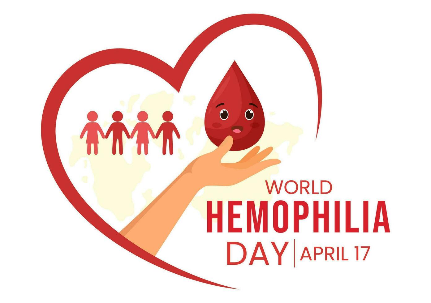 World Hemophilia Day Vector Illustration on April 17 with Red Bleeding Blood and Earth Map for Awareness Healthcare in Cartoon Background Design