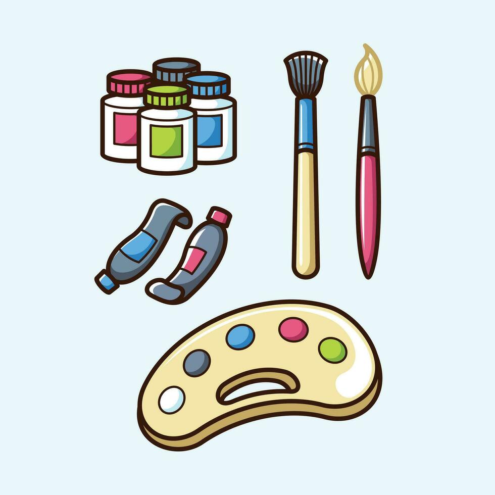 School Stationery Kit Vector Arts. Back to School stationery items for students simple icon design