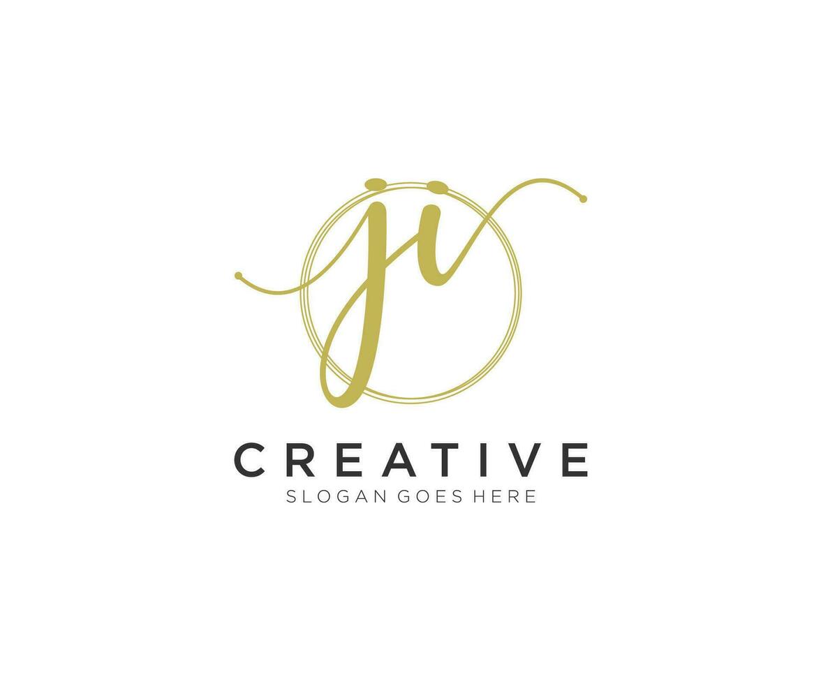 initial JI Feminine logo beauty monogram and elegant logo design, handwriting logo of initial signature, wedding, fashion, floral and botanical with creative template. vector
