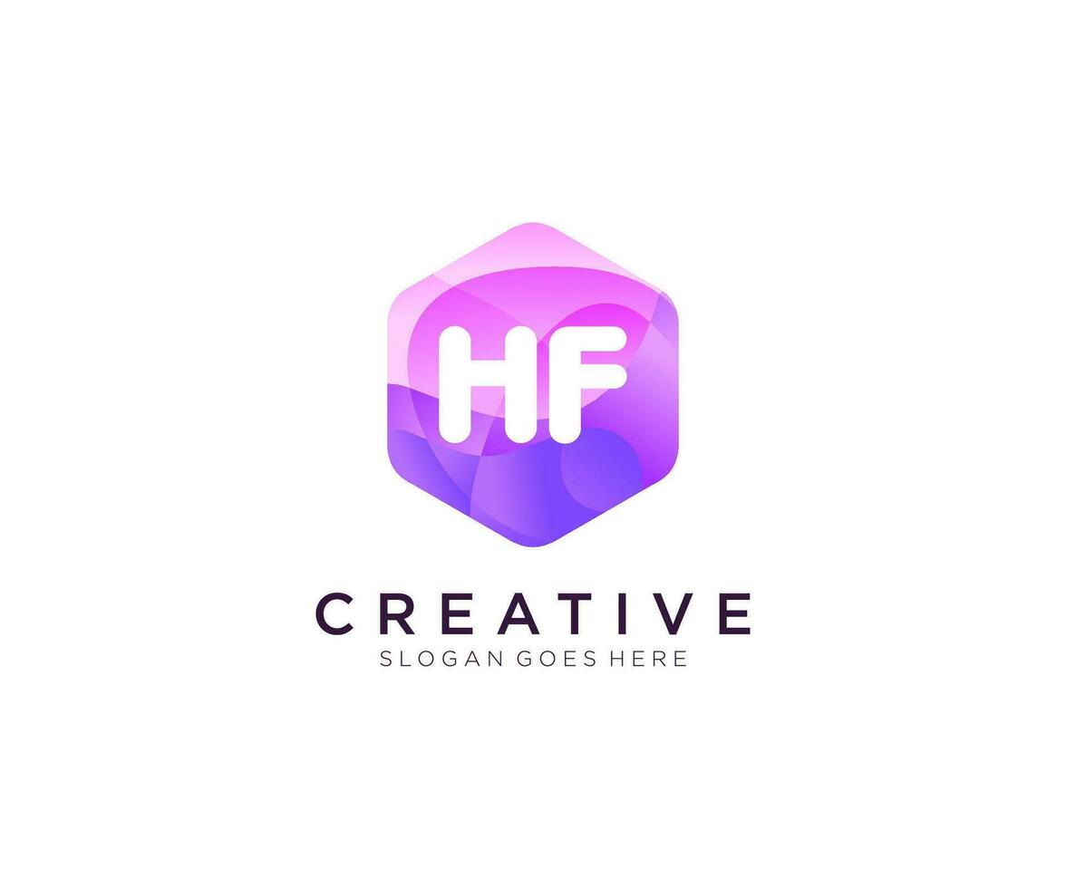 HF initial logo With Colorful Hexagon Modern Business Alphabet Logo template vector. vector