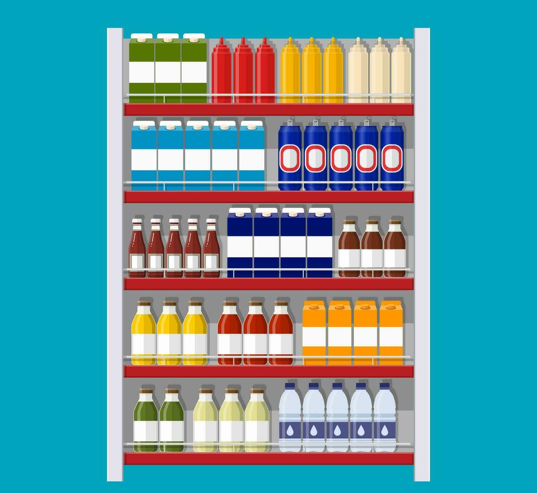 Supermarket shelves with groceries. vector